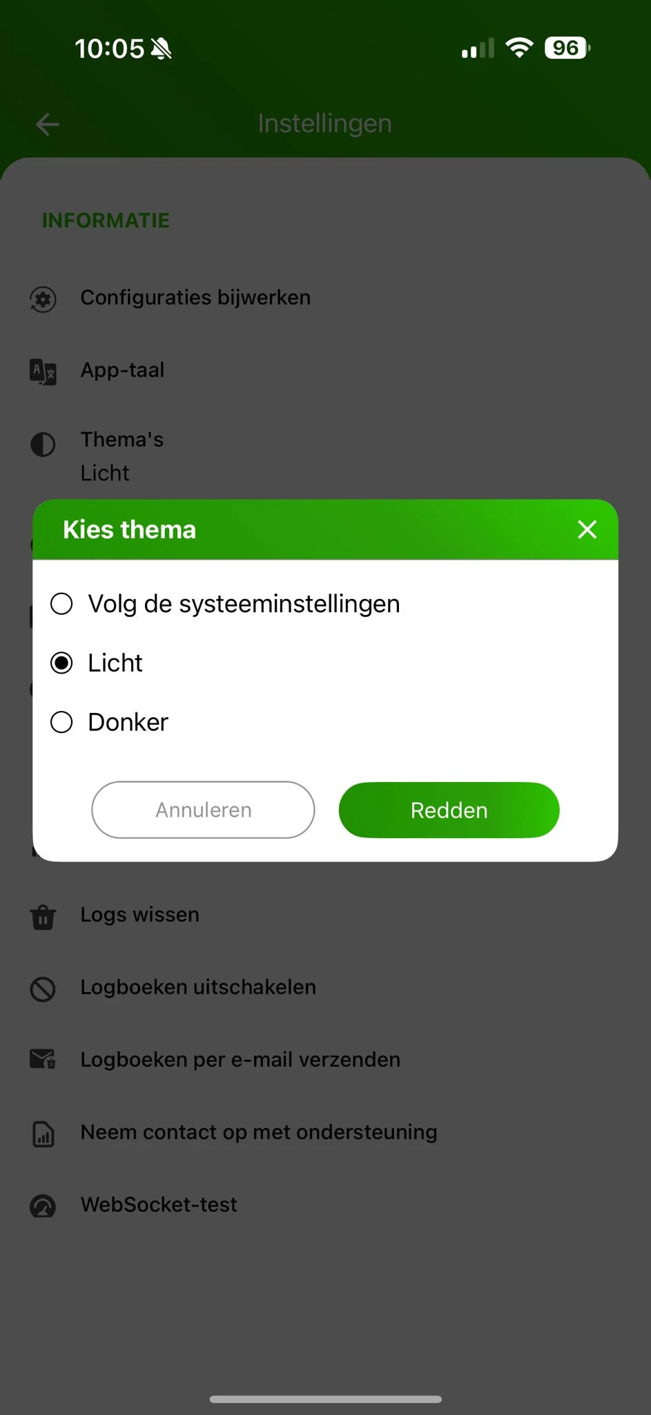 Kleur- of thema-instellingen